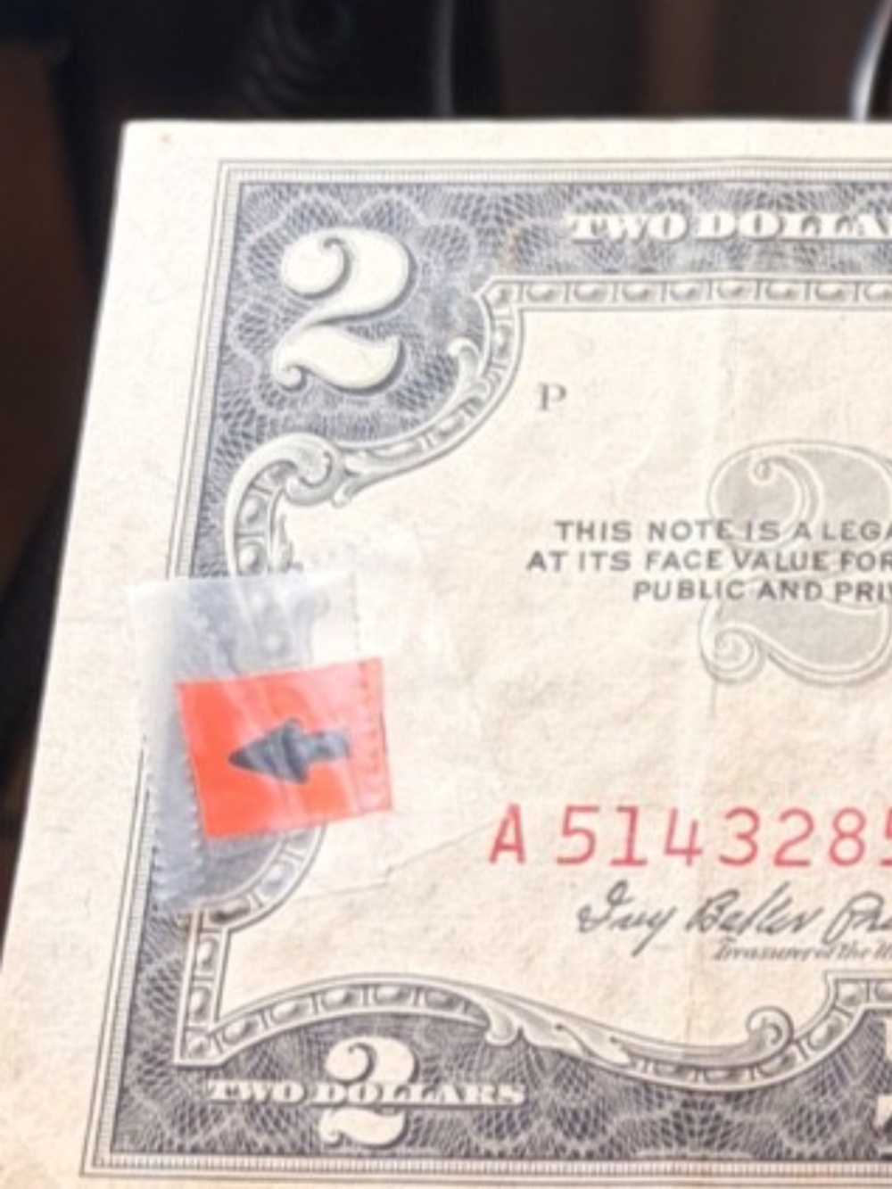 1953C $2 Red Seal Miscut Error Ser #A 51432855 A #206185737771 - Picture 5 of 8